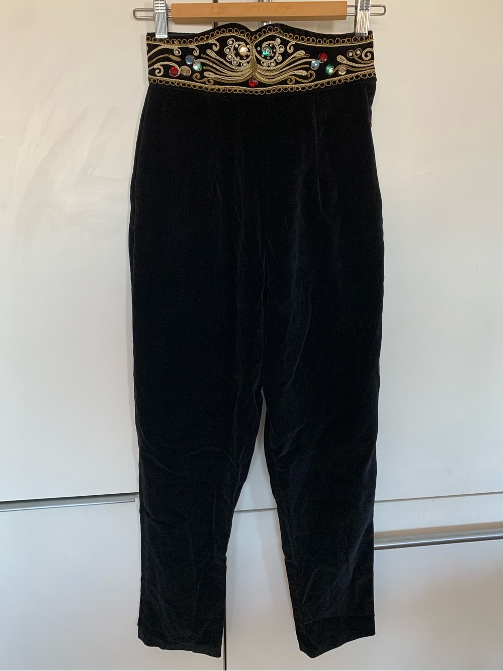 VTG 60s Loomtogs Velvet Hostess Pants Jeweled Gold Soutache Waist Side Zip XS/S